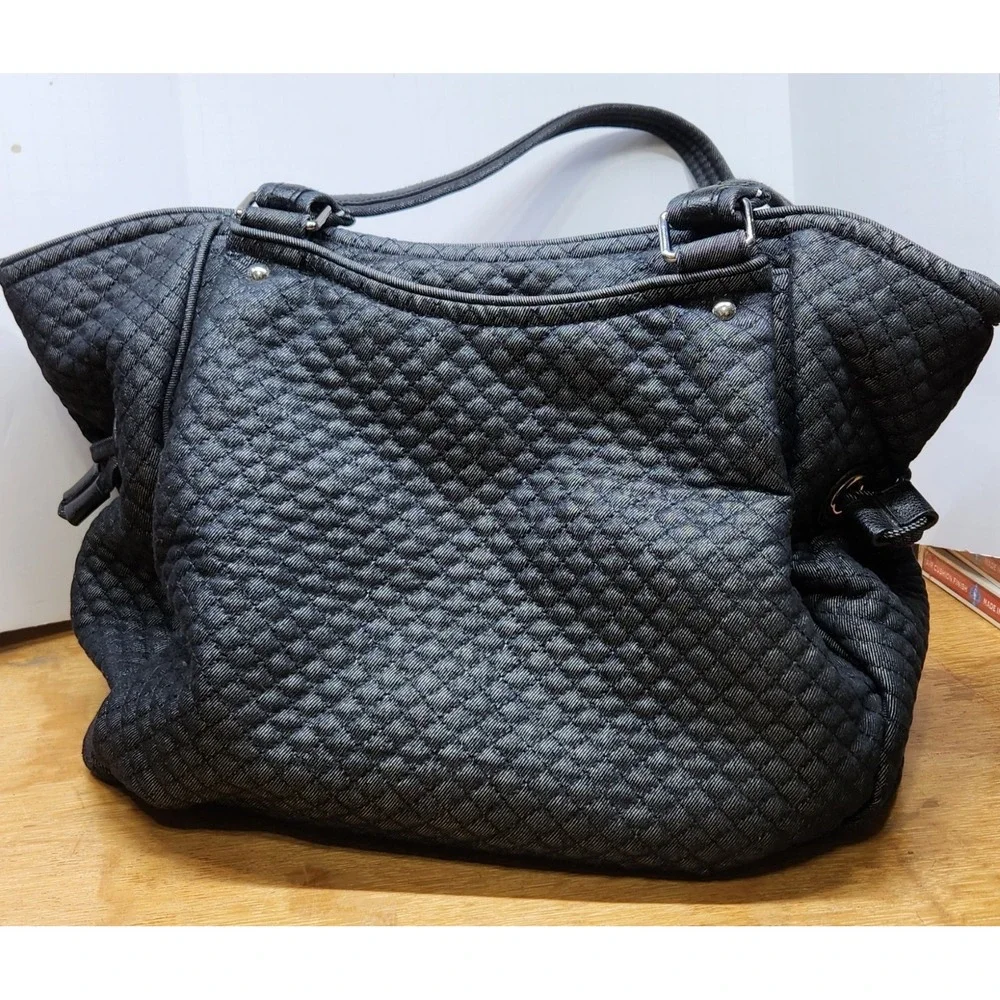 VERA BRADLEY Iconic Glenna Satchel Purse Microfiber Black Quilted